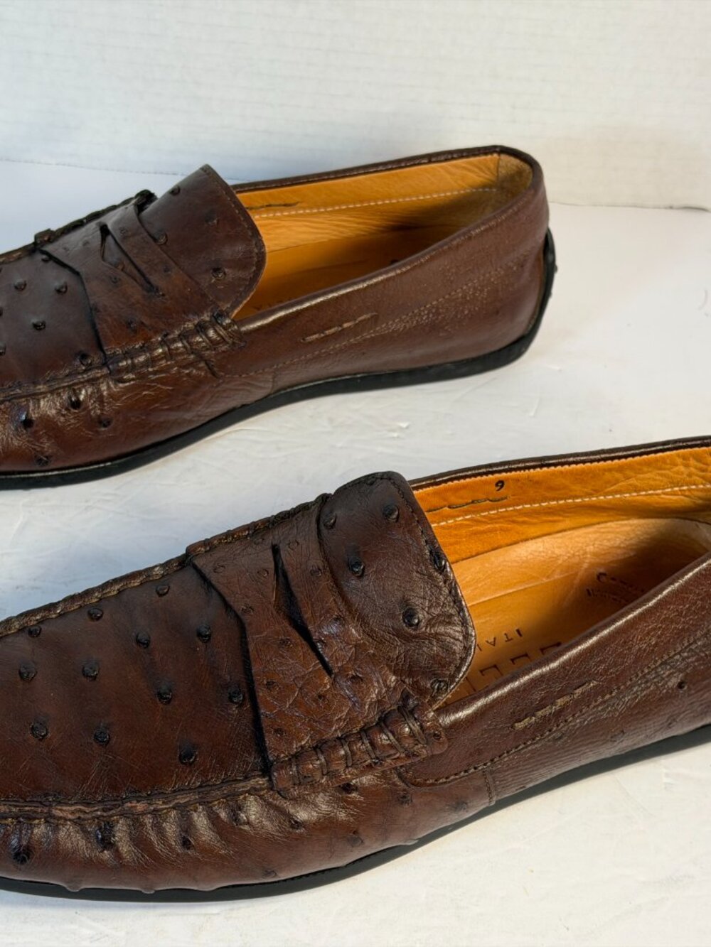 Men's Zelli Roma size 9 Brown Ostrich leather shoes - Picture 12 of 16